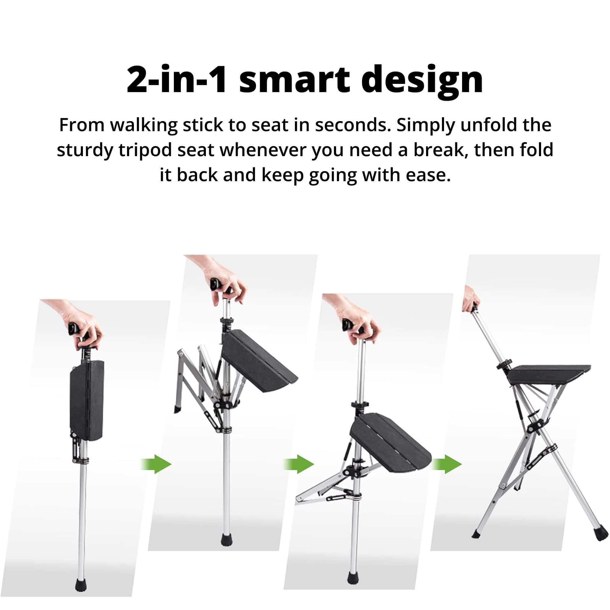 Foldbar Stokstol Med Sæde Til Rejse Og Mobil Støtte