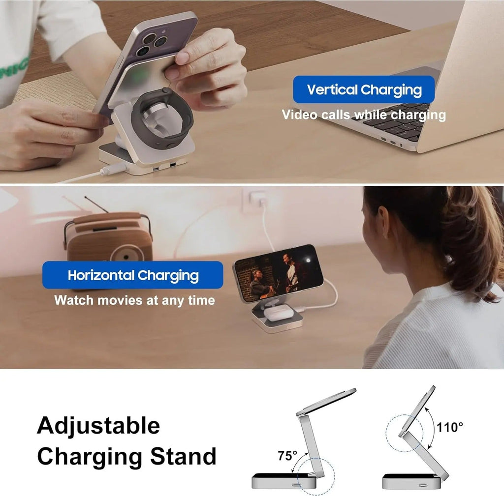 Kompakt Magnetisk Foldbar Trådløs Oplader til iPhone og AirPods