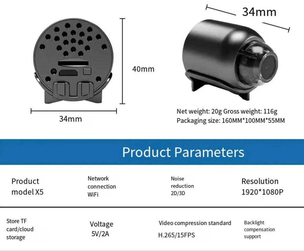 Mini 5G Trådløs Kamera 1080P HD