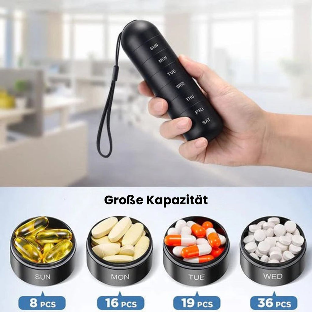 Aluminium opbevaringsboks med 7 rum | Rejseboks til tabletter & vitaminer | AluBox