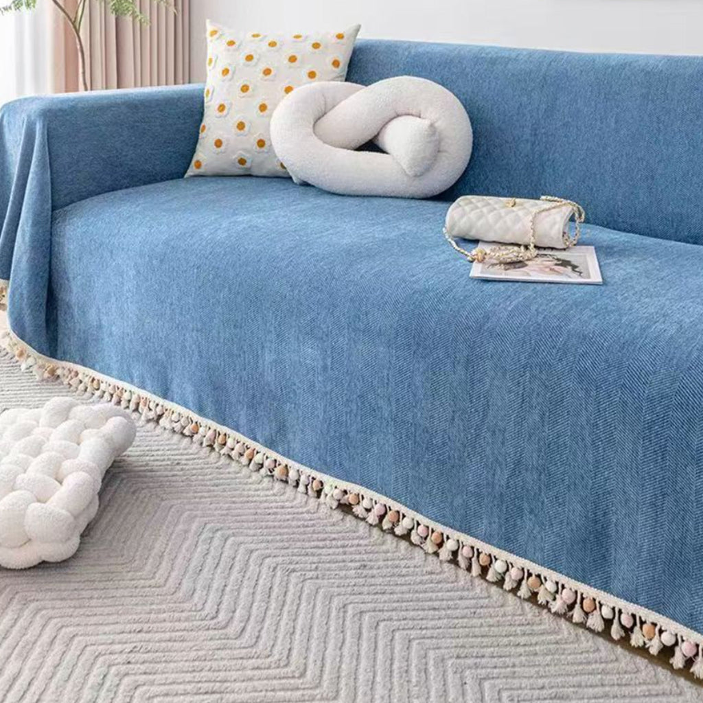 Kæledyrsvenlig Herringbone Frynse Sofa Cover med Boho Stil