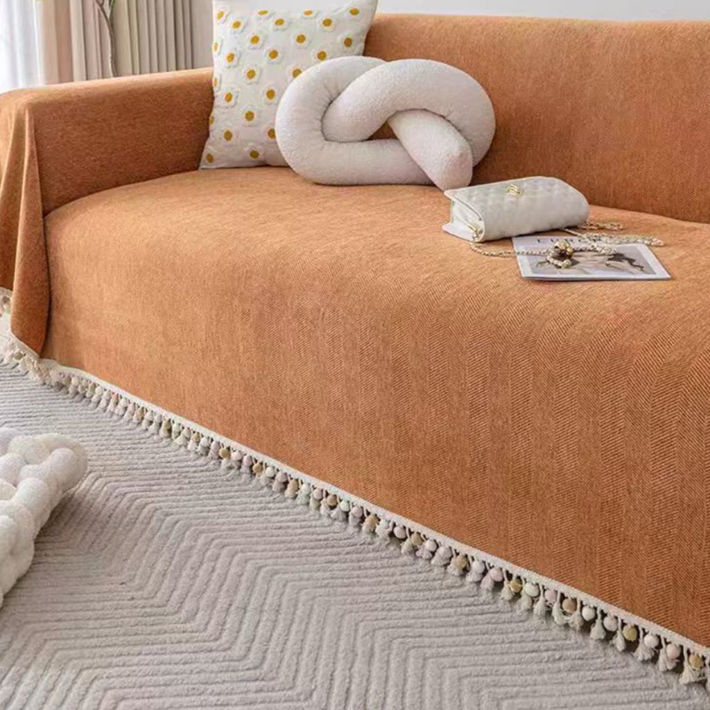 Kæledyrsvenlig Herringbone Frynse Sofa Cover med Boho Stil