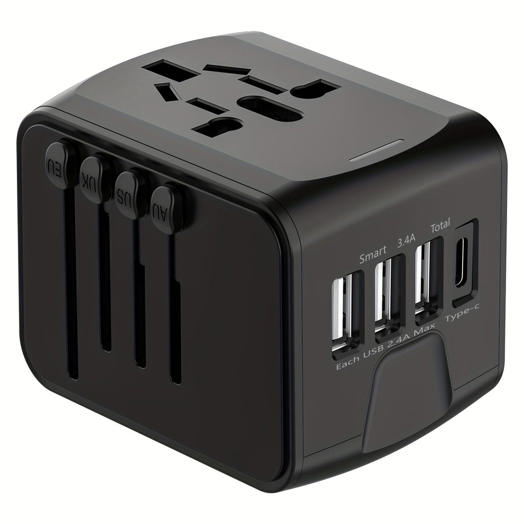 Rejseadapter med 4 USB-porte og Type-C – Global oplader med hurtig opladning og sikkerhedsfunktioner