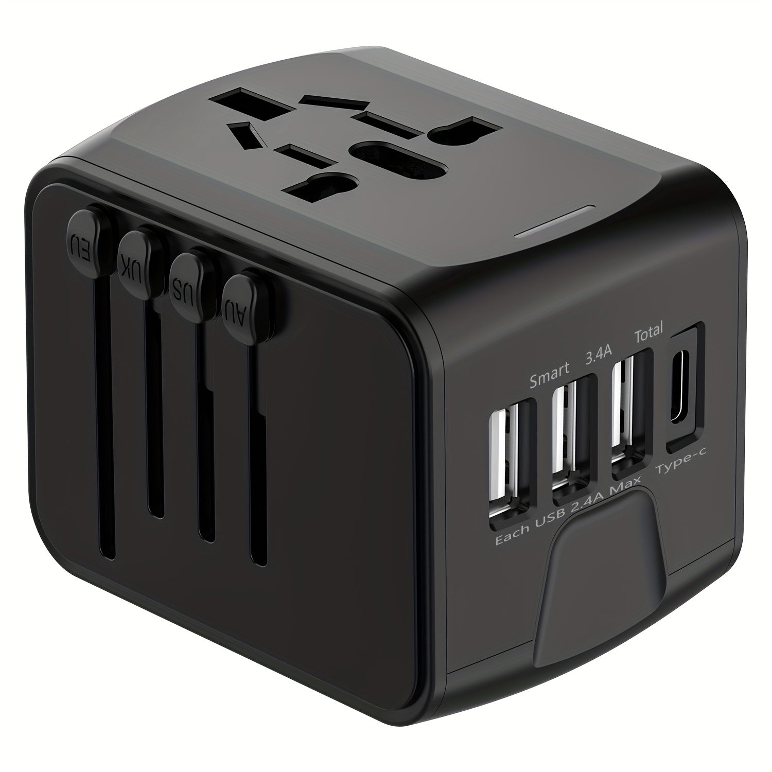 Rejseadapter med 4 USB-porte og Type-C – Global oplader med hurtig opladning og sikkerhedsfunktioner