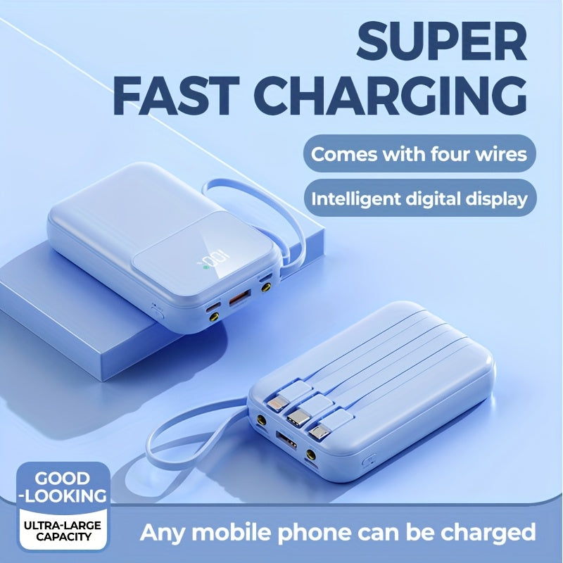 Ultimate Portable Power Bank 10000mAh - Hurtigopladning med indbyggede kabler