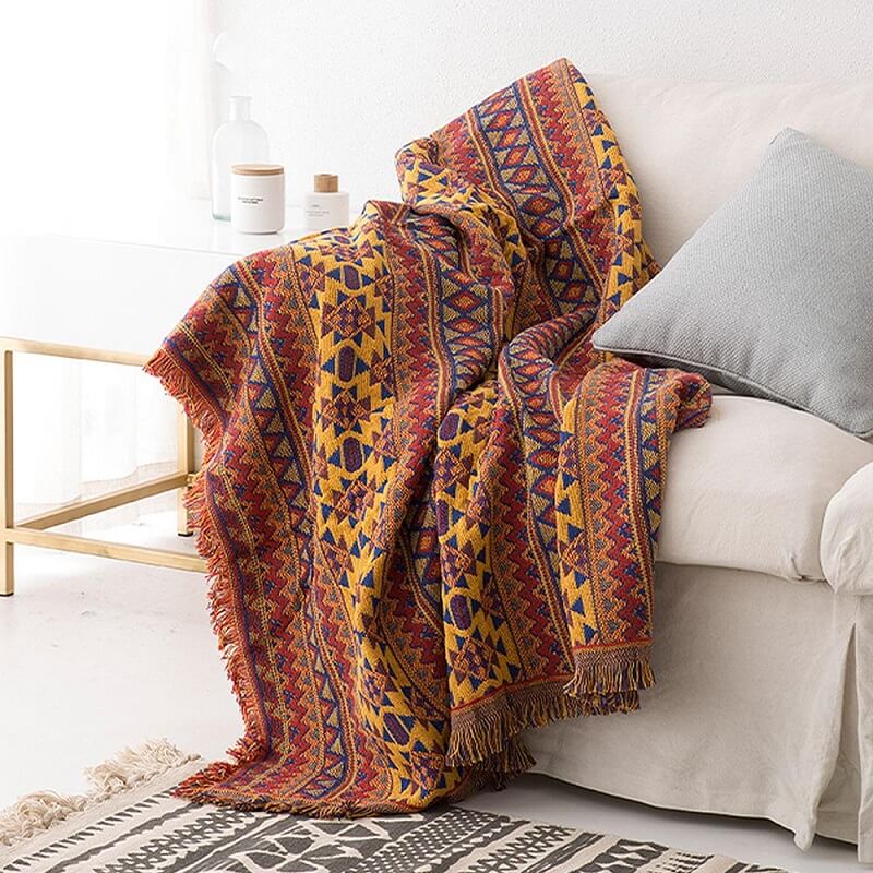 Bohemian Frynse Strikket Sofa Plaid