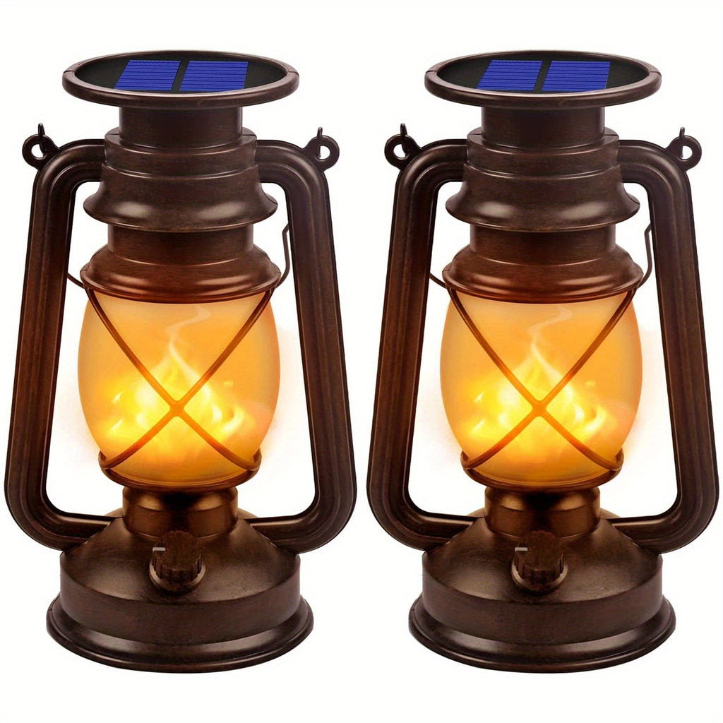 Sæt med 2 Solarlanterner – Vintage Dansende Flamme LED Lygter til Have og Terrasse