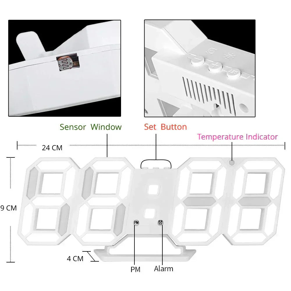 Digital 3D LED Vægur – Moderne Design med Dæmpningsfunktion og Optimal Synlighed