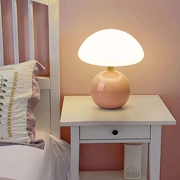 Fransk Cream Svampe Bordlampe med Justerbare LED-farver