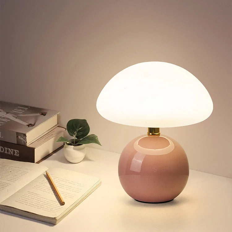 Fransk Cream Svampe Bordlampe med Justerbare LED-farver