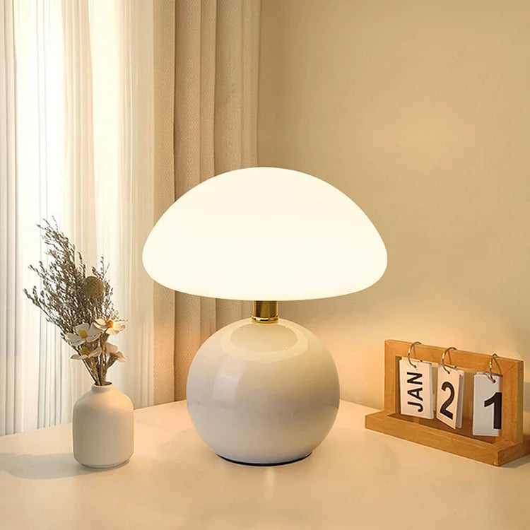 Fransk Cream Svampe Bordlampe med Justerbare LED-farver