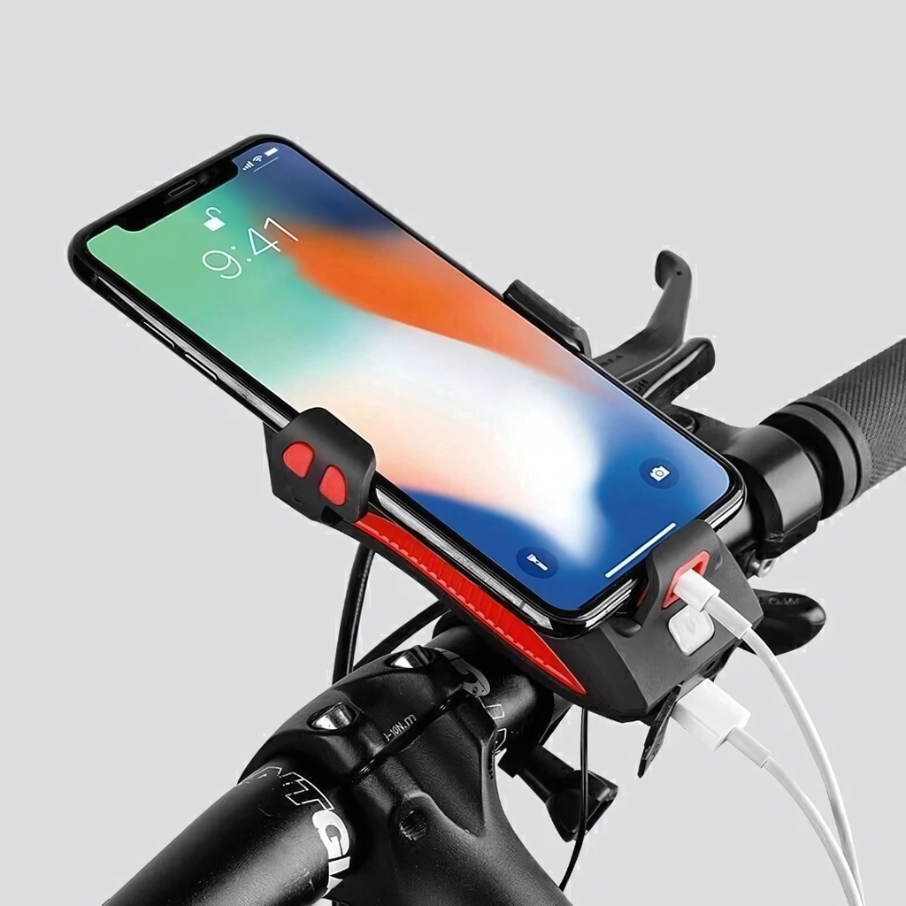 Cykellygte med telefonholder & powerbank | Cykelbelysning foran | PowerRide