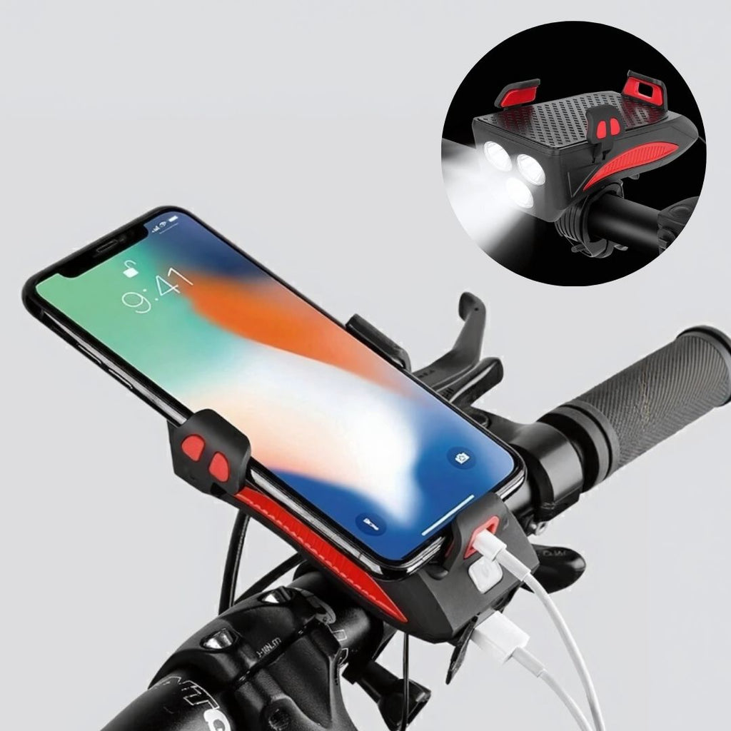 Cykellygte med telefonholder & powerbank | Cykelbelysning foran | PowerRide