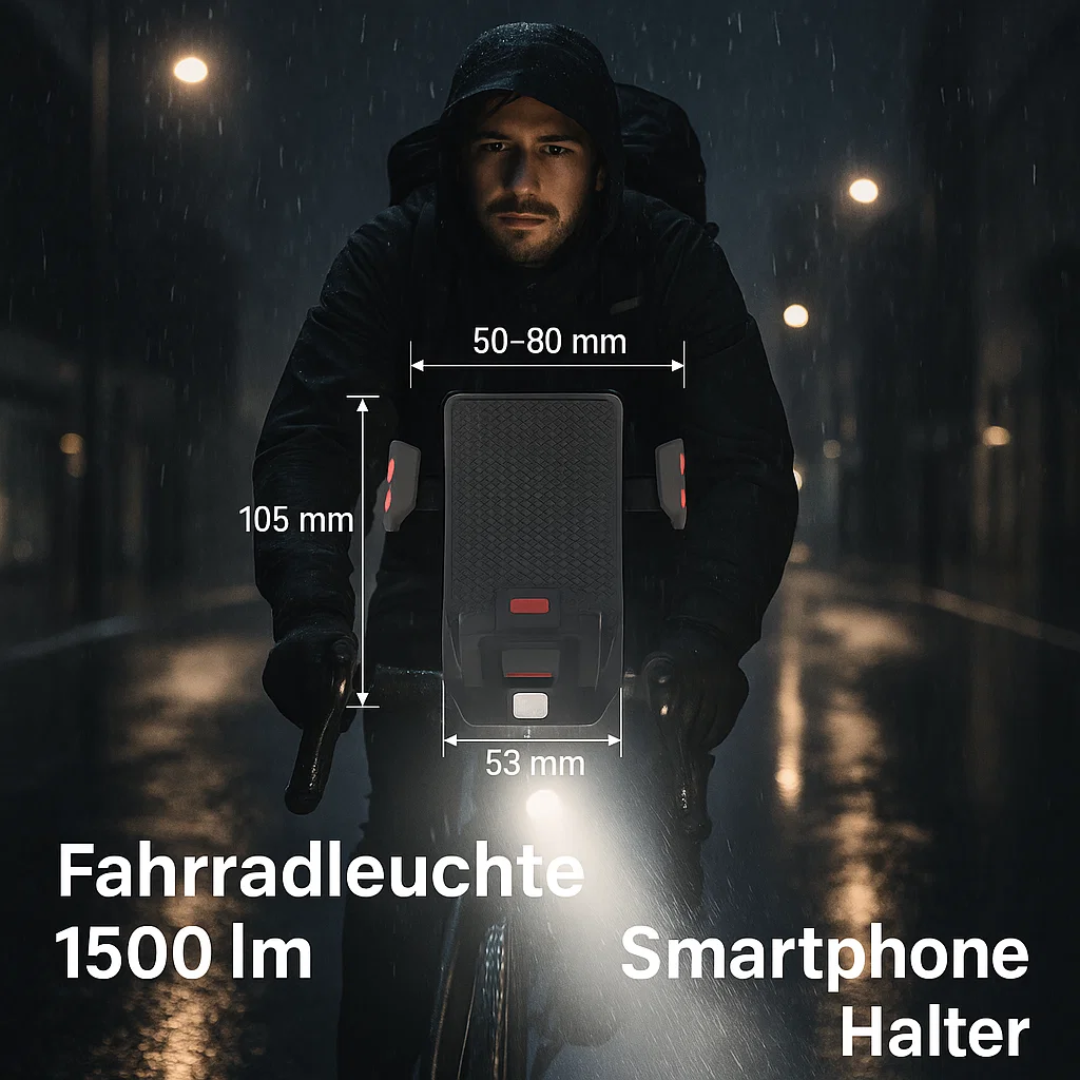 Cykellygte med telefonholder & powerbank | Cykelbelysning foran | PowerRide