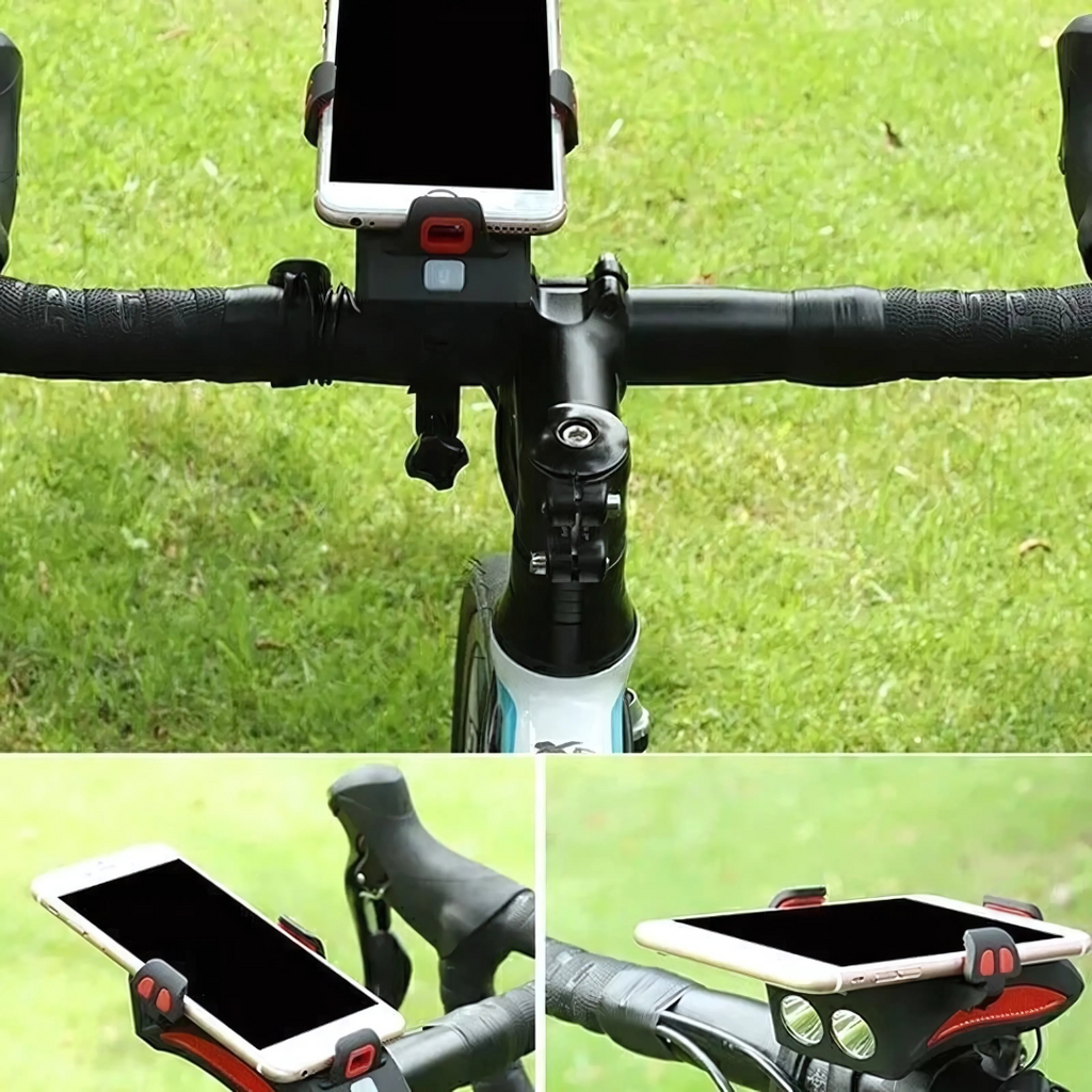 Cykellygte med telefonholder & powerbank | Cykelbelysning foran | PowerRide