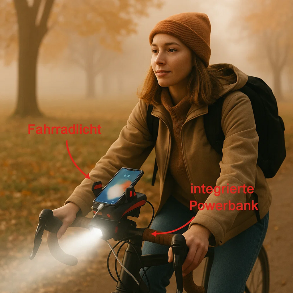 Cykellygte med telefonholder & powerbank | Cykelbelysning foran | PowerRide