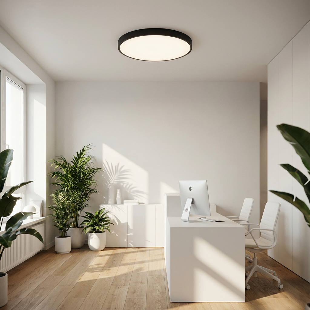 Rund LED Loftlampe med Guldkant – Slank Design og Blødt Lys