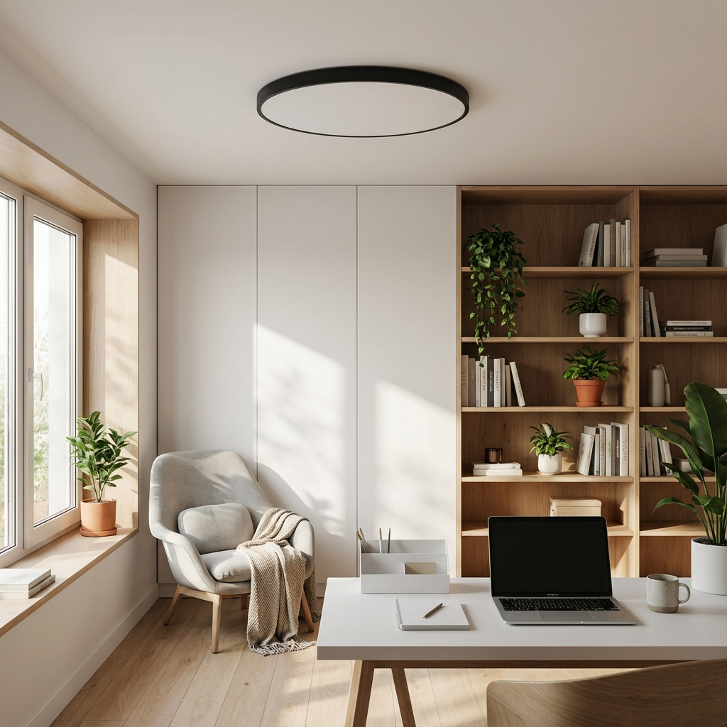 Rund LED Loftlampe med Guldkant – Slank Design og Blødt Lys