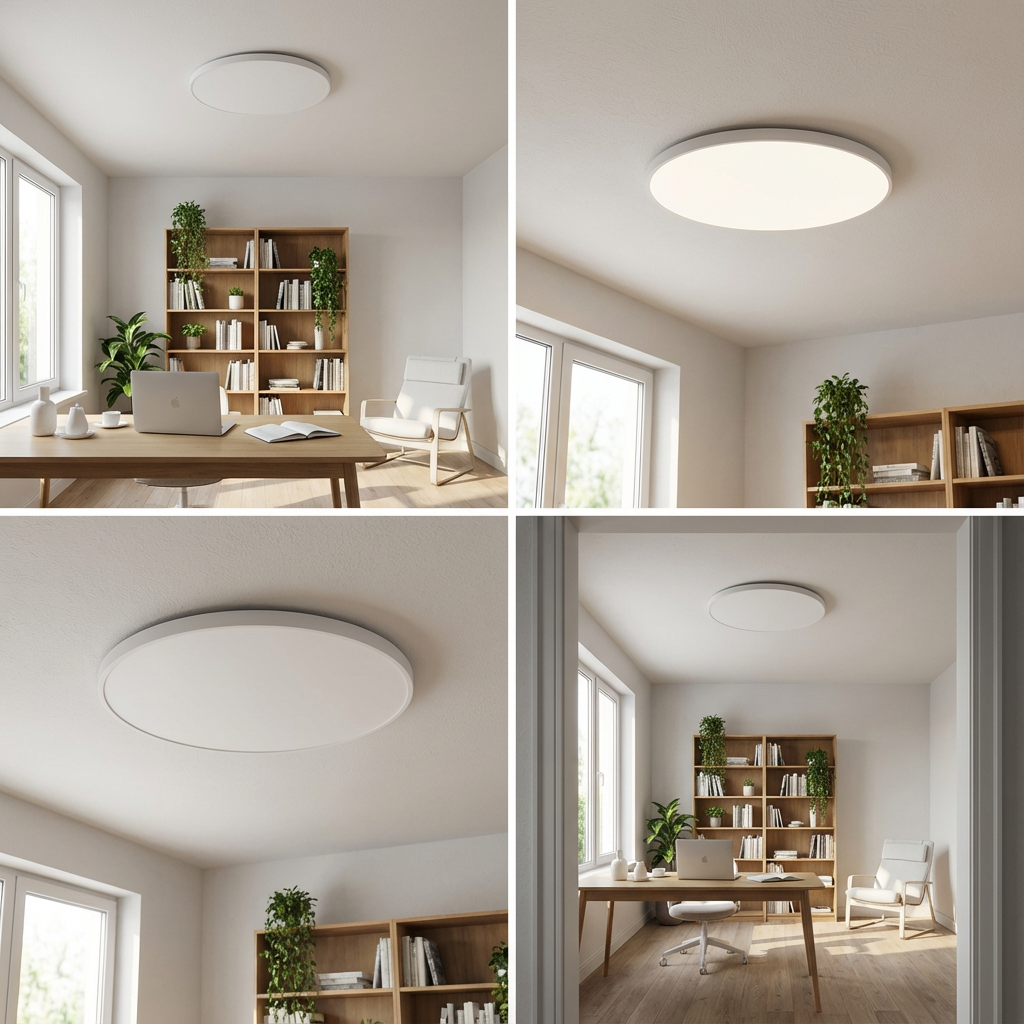 Rund LED Loftlampe med Guldkant – Slank Design og Blødt Lys