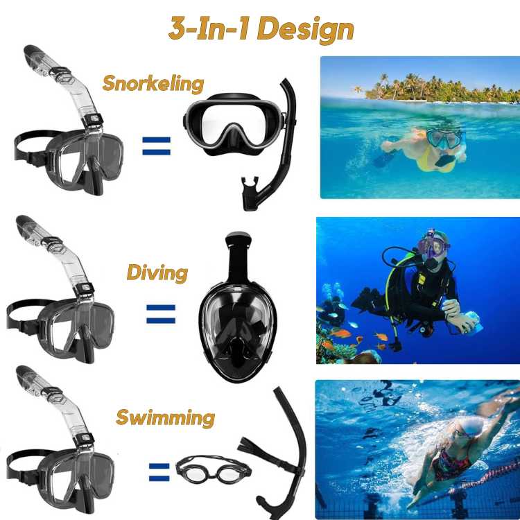 ProDive Foldbar Snorkelmaske med 180° Udsigt til Vandsport