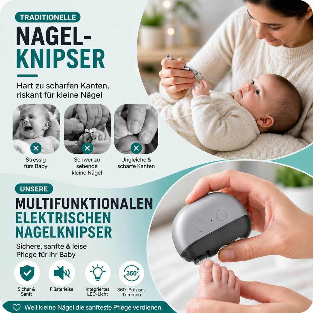 Elektrisk negleklipper med LED lys | Genopladelig negletrimmer til finger- og tånegle | Lysklipper