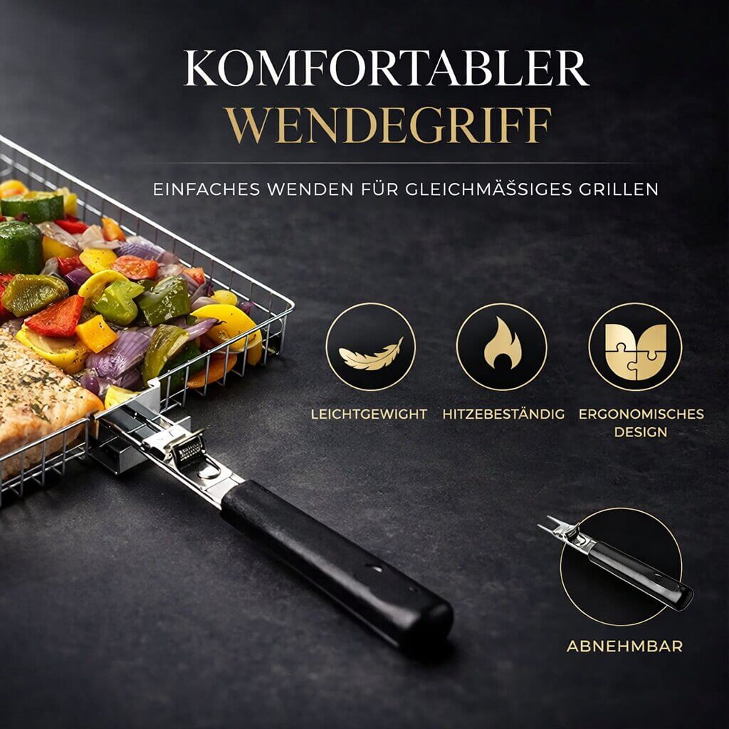 Grillkurv til kød, fisk & grøntsager | Grilltilbehør i rustfrit stål til BBQ | FlammenWerk