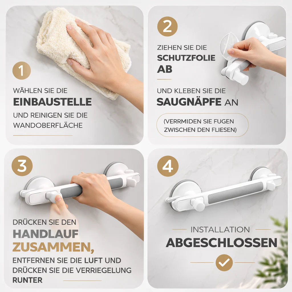 Håndtag til bruser, badekar eller toilet | Sugekop håndtag til seniorer uden boring | SeniGrip