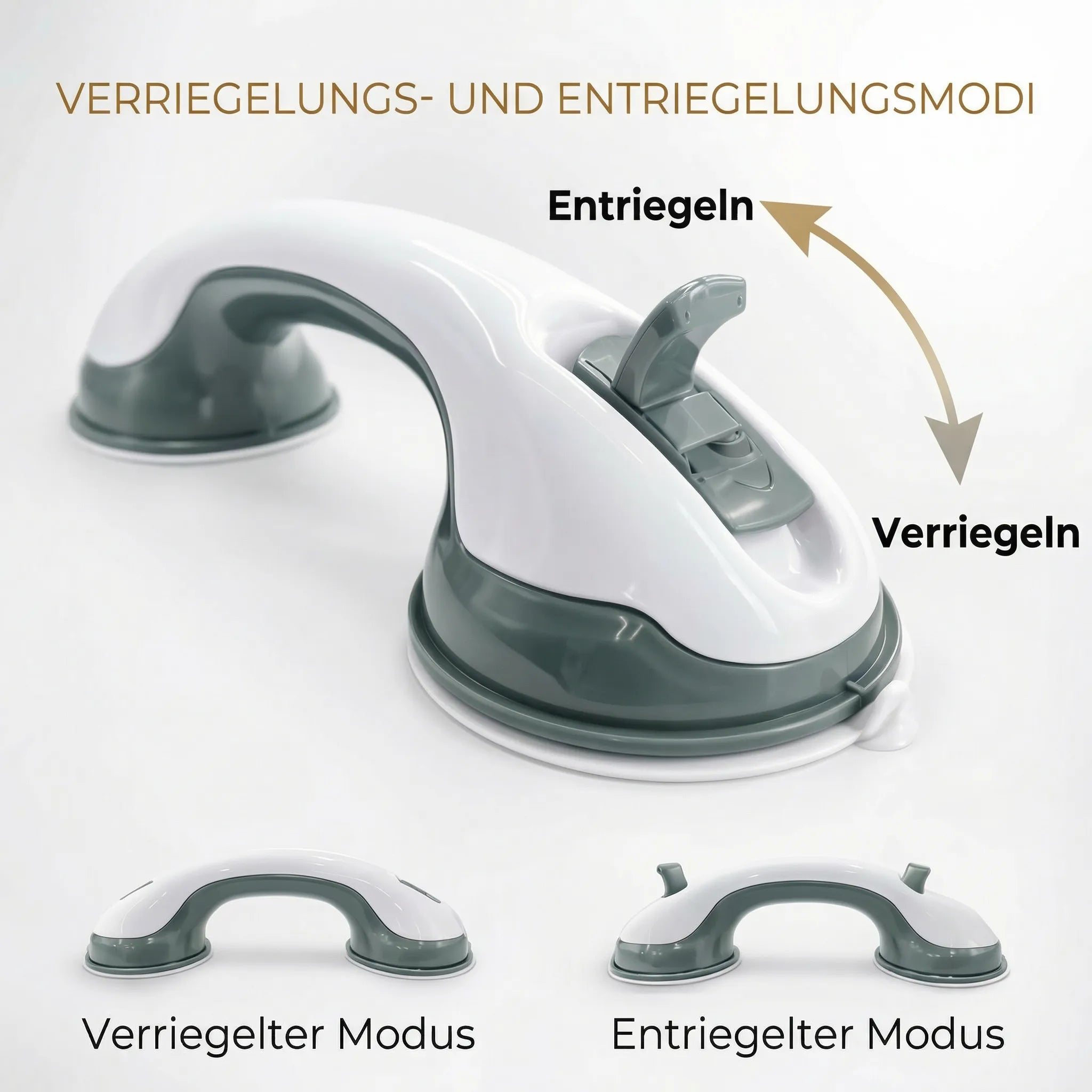 Grebsstang til bruser, badekar eller toilet med sugekop | Badekarsgreb til seniorer uden boring | GripSikker