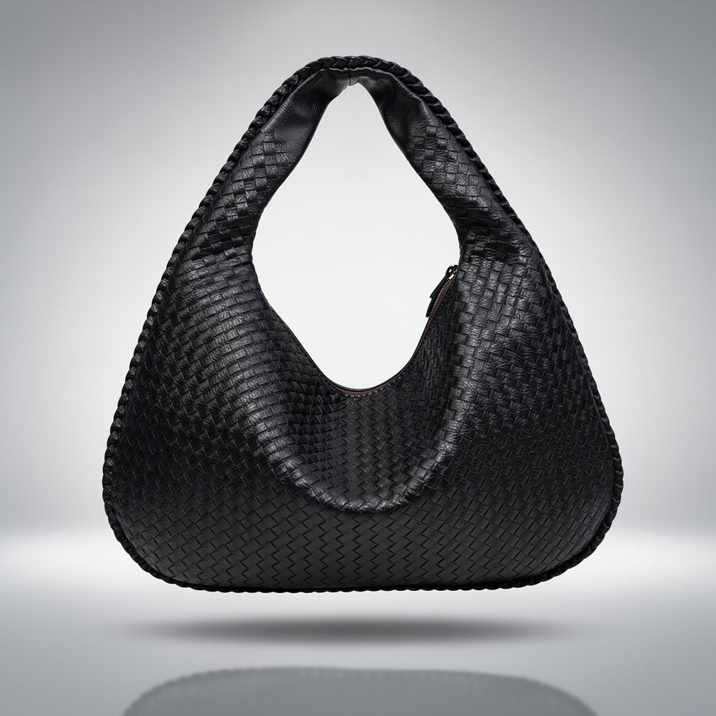 Flettet Læder Hobo Bag med Lynlås | Skuldertaske til Damer | Flechture