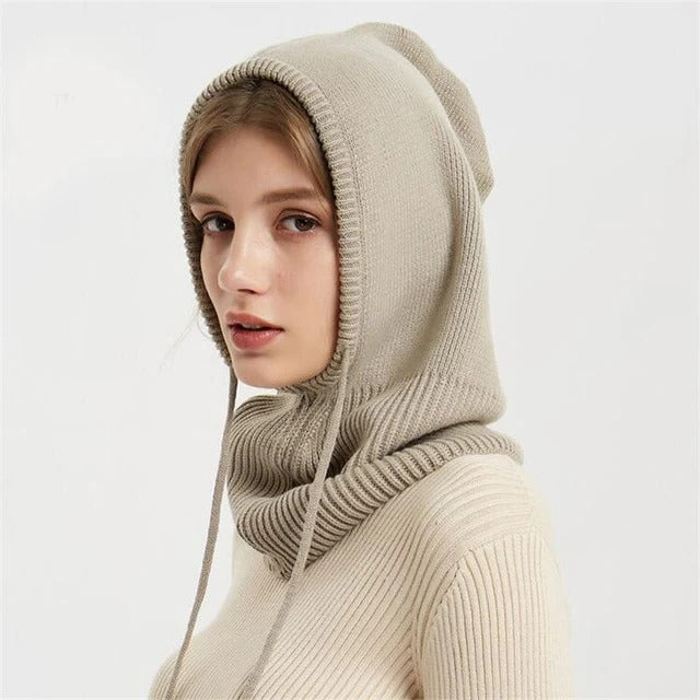 Cashmere Strikket Vinterhue med Hætte – Varm & Elegant