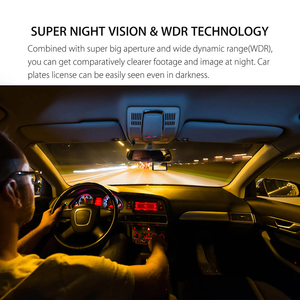 Trådløs Twin Dash Cam Med Front- eller Bagudsigtskamera, 1080p, 4-tommer LCD