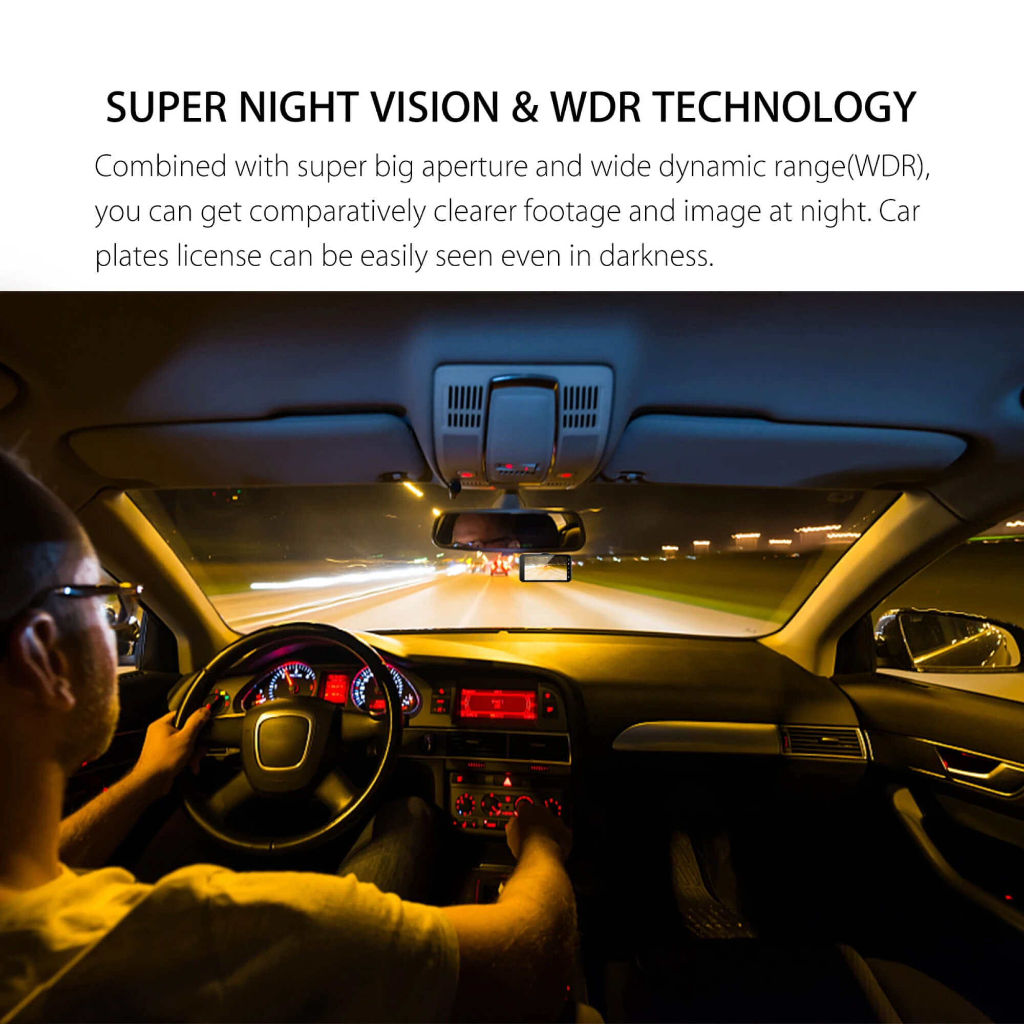 Trådløs Twin Dash Cam Med Front- eller Bagudsigtskamera, 1080p, 4-tommer LCD