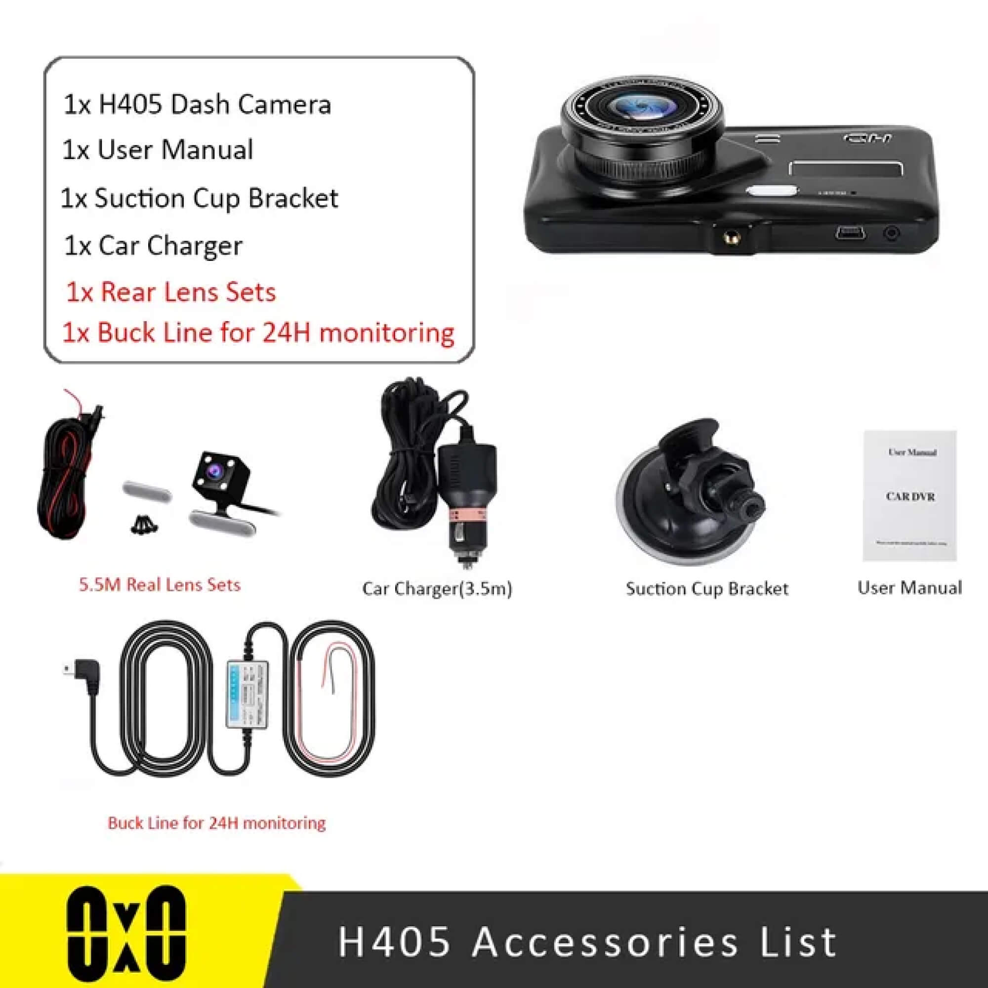 Trådløs Twin Dash Cam Med Front- eller Bagudsigtskamera, 1080p, 4-tommer LCD