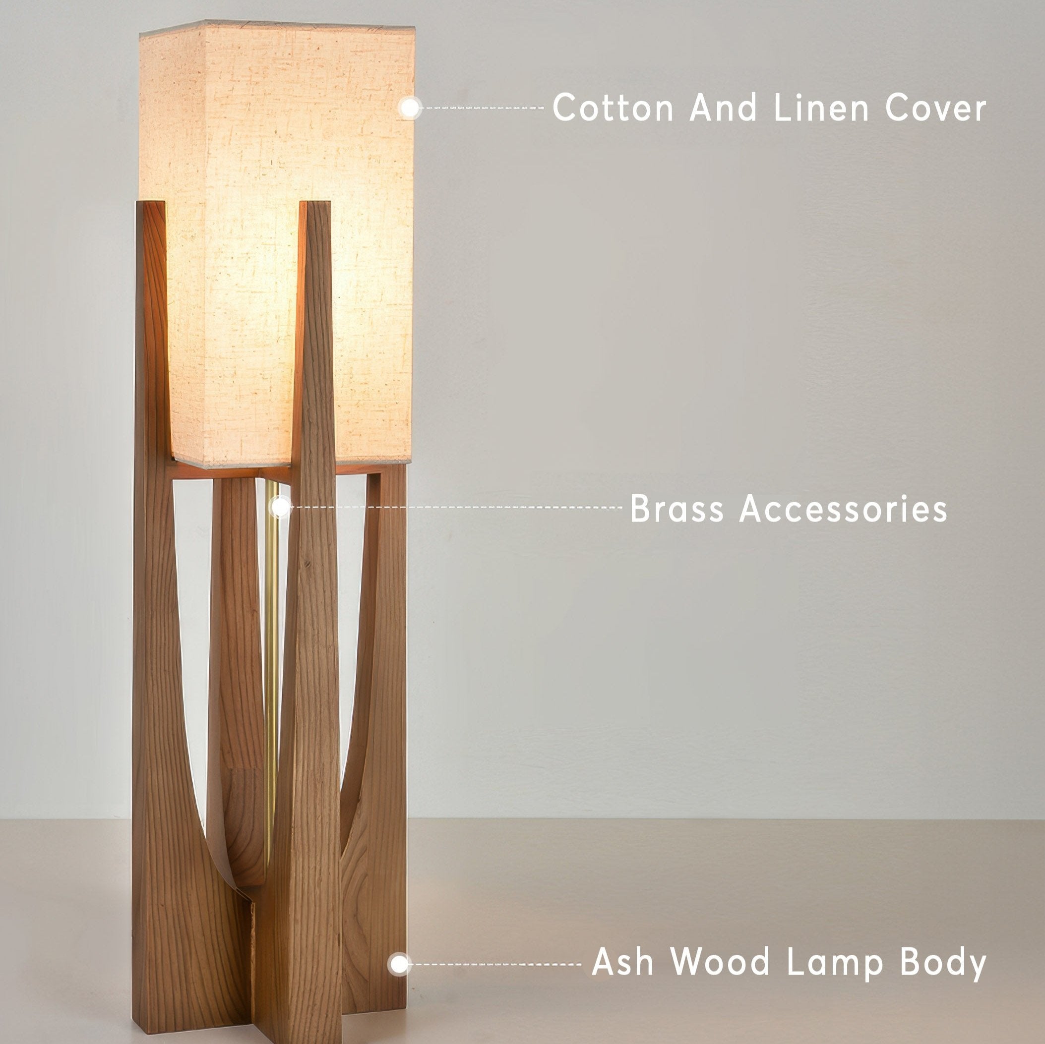 Elegant Japansk Stil Valnød Gulvlampe med LED Lys