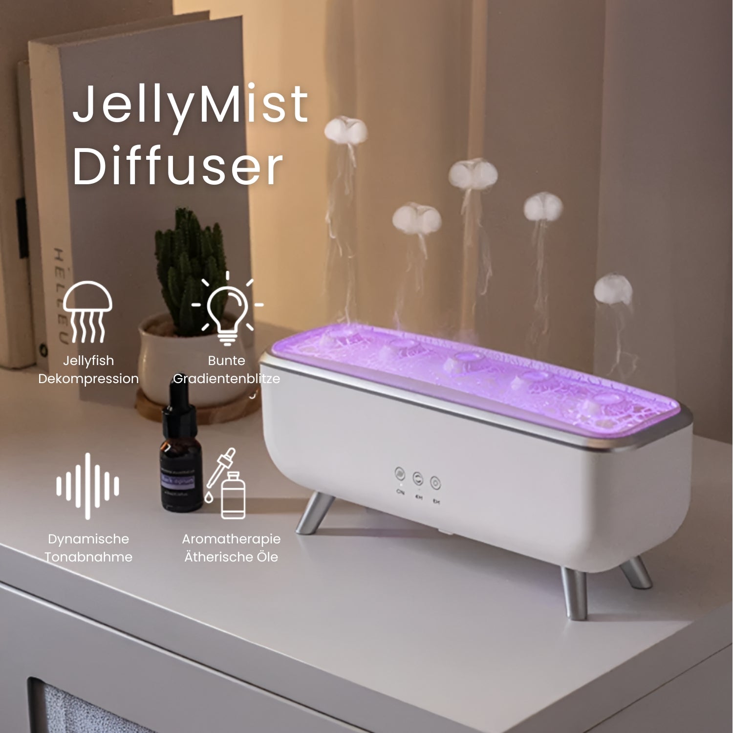 Diffuser & Luftfugter | LED Aromadiffuser med Farveskift & Fjernbetjening | JellyMist