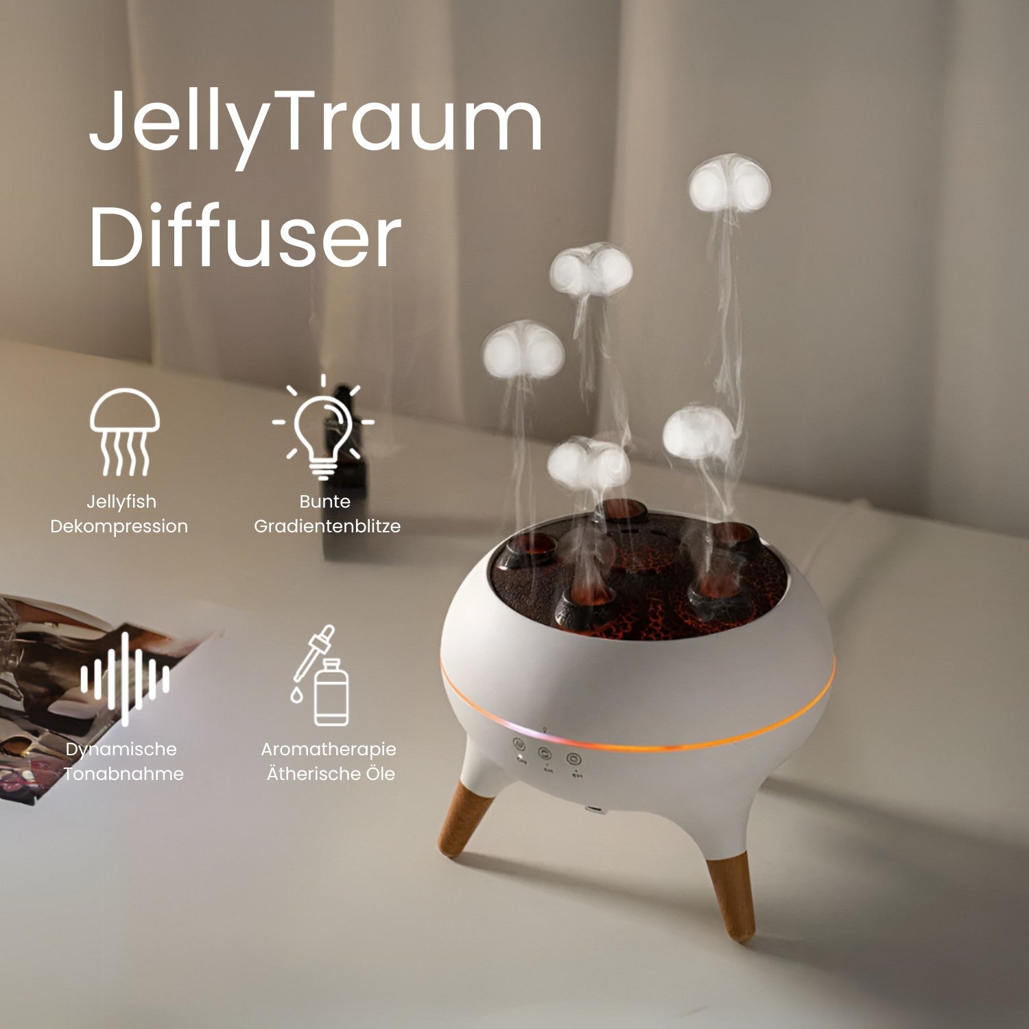 Luftfugter & Diffuser | Aromadiffuser med LED lys & Timer | JellyTraum