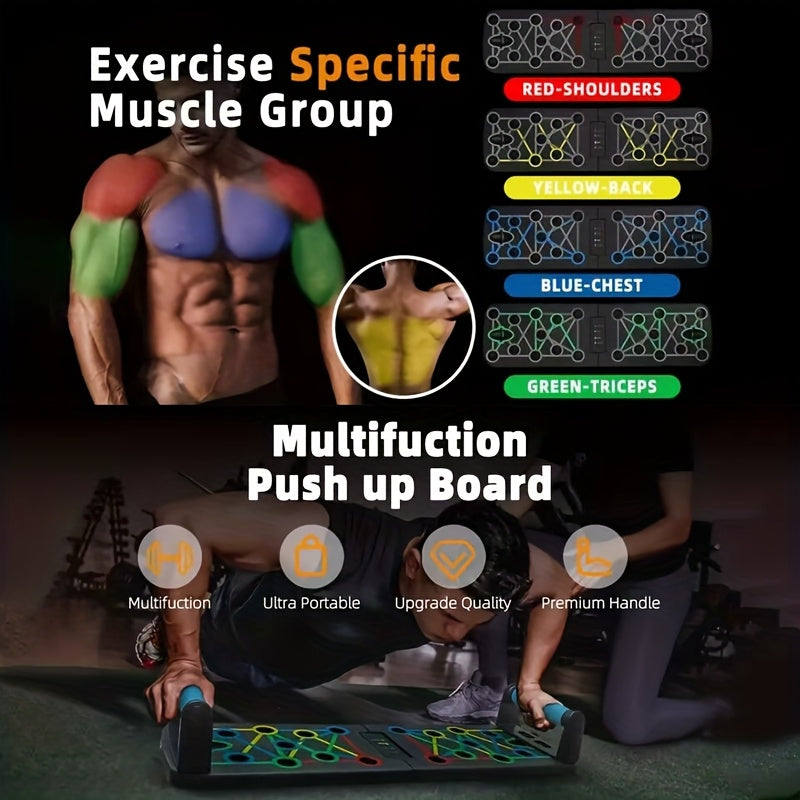 Krafttræningssæt til hjemmebrug med push-up håndtag | Push up Board med modstandsbånd | KraftBoard