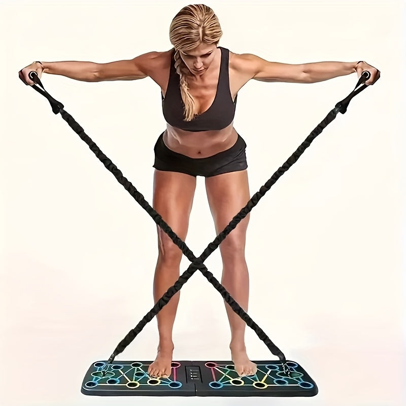 Krafttræningssæt til hjemmebrug med push-up håndtag | Push up Board med modstandsbånd | KraftBoard
