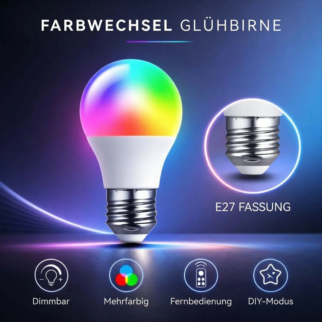 LED E27 Pære | RGB Lampe med Fjernbetjening | Neonix