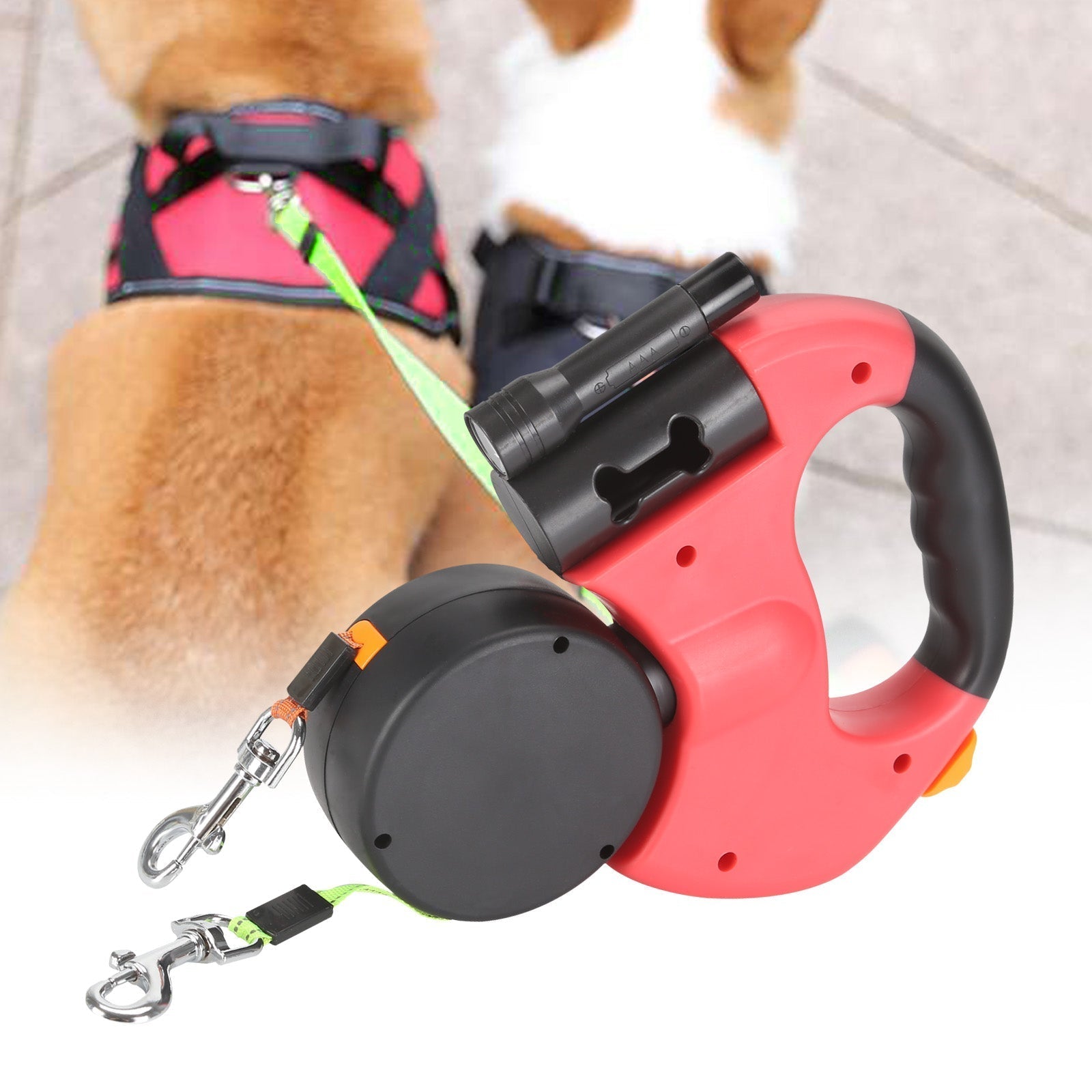 Hund Dobbeltline med Affaldsposerholder & LED Lys | LeinenMeister
