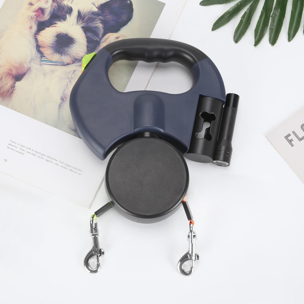 Hund Dobbeltline med Affaldsposerholder & LED Lys | LeinenMeister