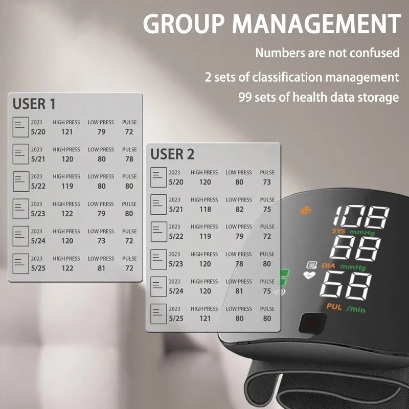Smart håndleds blodtryksmonitor – Elektronisk bærbar sphygmomanometer med talemeldinger