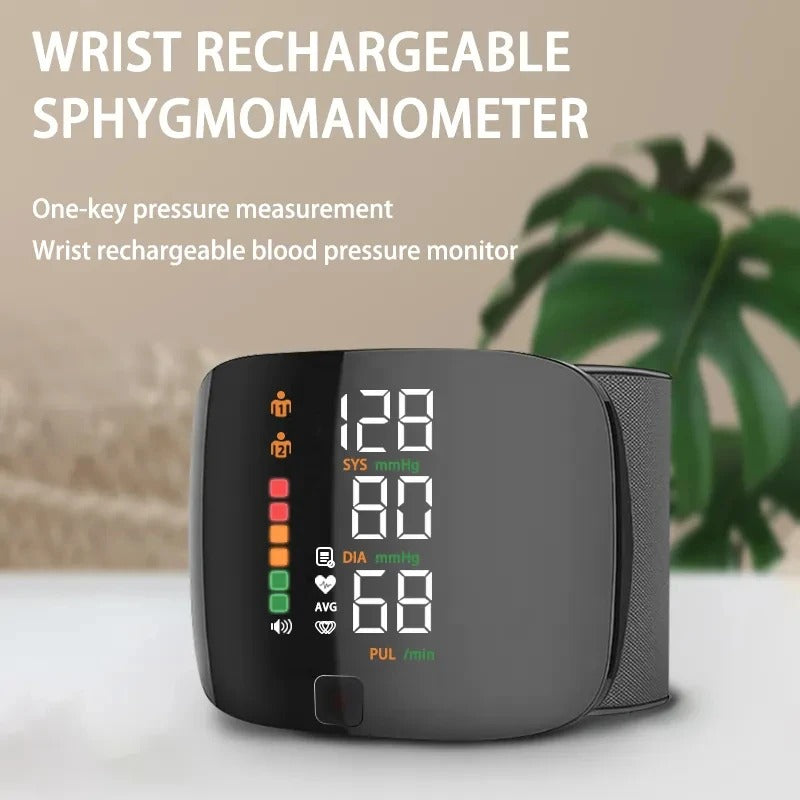 Håndledds Blodtryksmåler – Elektronisk Bærbar Sphygmomanometer med Stemmevarsler