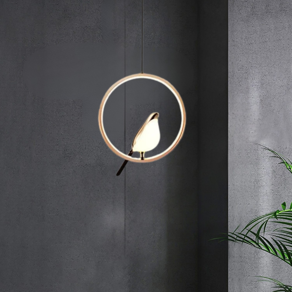 Moderne Pendelampe med Gyldent Fugl Design
