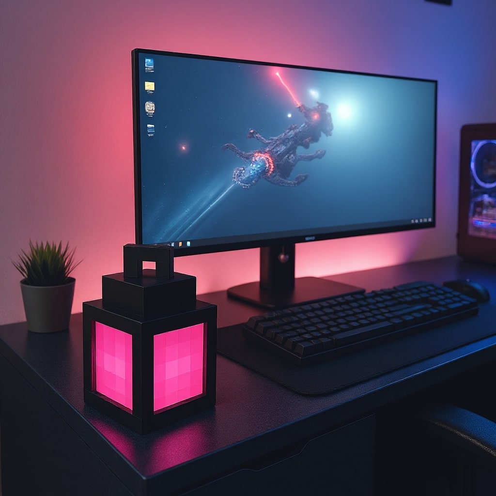Minecraft Lampe | Trådløs Bordlampe | Natbordlampe | Væglampe indendørs | PixelLys