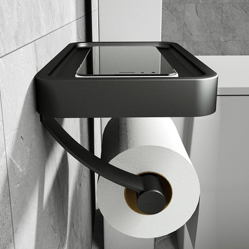 Toiletpapirholder med opbevaringshylde i rustfrit stål til badeværelset