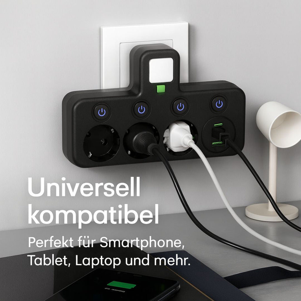 Stikdåse med 3 stik | Multi-stikdåse med USB & kontakt | PowerGrid