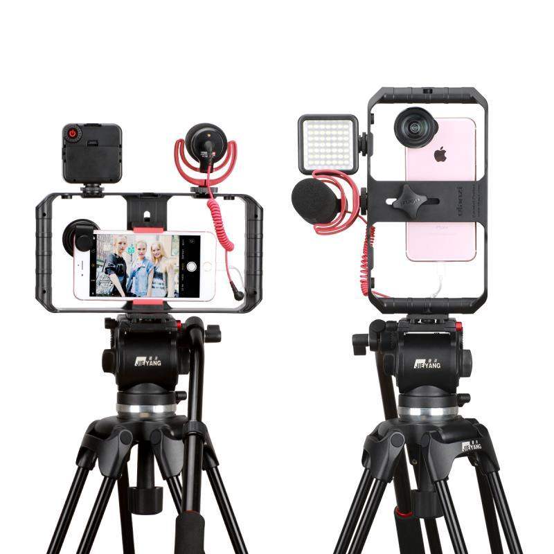 Telefon Video Rig Med Lys Til Filmmaking På Farten Og Stabil Optagelse