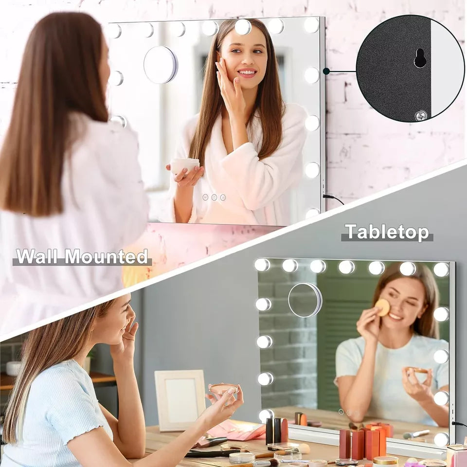 AuraGlow Dimmbar LED Makeup Spejl Med Justerbart Lys