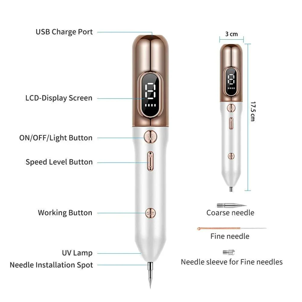 DermaNova Hjemme Skin Pen Med Ni Effekttrins Til Modermærker, Hudvækster Og Vorter